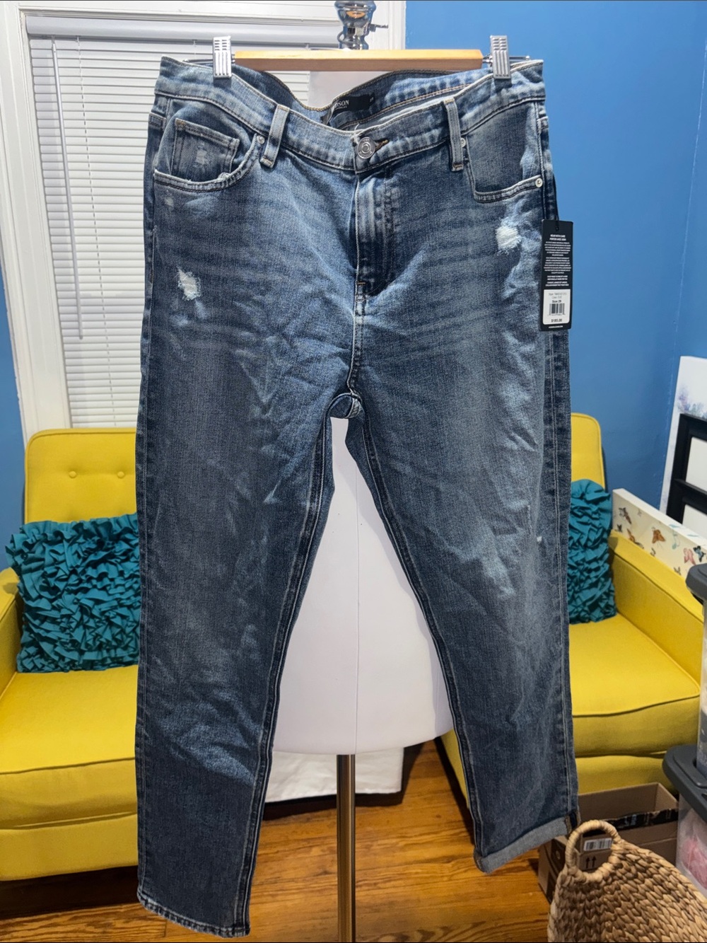 Hudson Jeans Women's Straight Leg Distressed Blue Denim